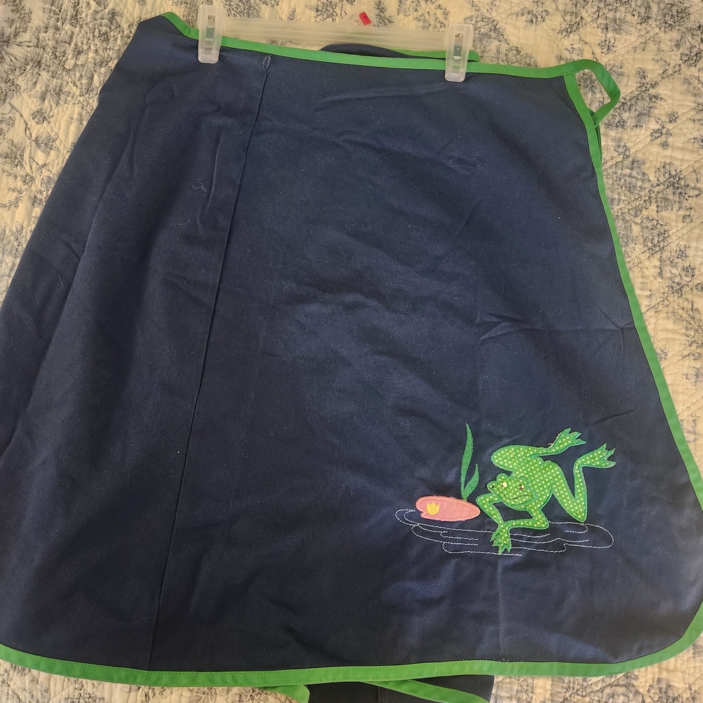 Navy Wrap Skirt with Green Frog Embroidery